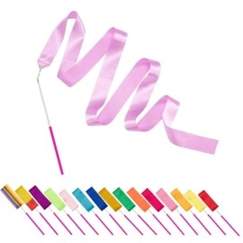 Pamase Dance Ribbons - 16 Packs Ribbon Wands With Non-Slip Handle For Kids, 6.6Ft Rhythmic Gymnastics Dancing Rainbow Twirler Sticks Streamers Dance Flags