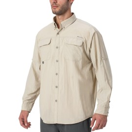 Naviskin Mens Sun Protection Fishing Shirts Upf 50 Long Sleeve Sun Shirts For Men Pfg Hiking Travel Shirts Khaki Size M