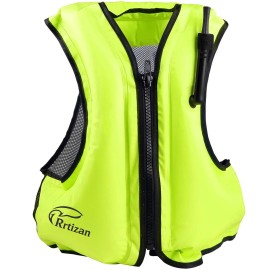 Rrtizan Swim Vest For Adults, Buoyancy Aid Swim Jackets - Portable Inflatable Snorkel Vest For Swimming, Snorkeling, Kayaking, Paddle Boating And Other Low Impact Water Sports Safety(Green, S-M)