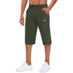 Magcomsen Men Capri Pants Outdoor Quick Dry Knee Length 3/4 Gym Drawstring Training Workout Running Shorts Army Green, 34