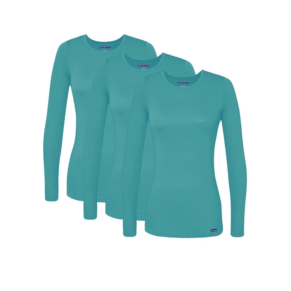 Sivvan Scrubs For Women - Long Sleeve Comfort Underscrub Tee 3-Pack - S85003 - Aquamarine - Xxs