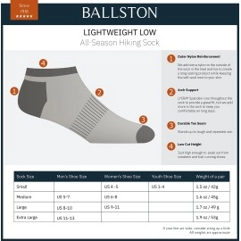 Ballston Lightweight 81% Merino Wool All Season Low Hiking Socks - 4 Pairs for Men and Women(Lunar Gray, L (Fits Men's Shoe 8-10, Women's 9-11))
