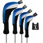 Andux 4pcs/Set Golf 460cc Driver Wood Club Head Covers Long Neck with Interchangeable No. Tags Blue
