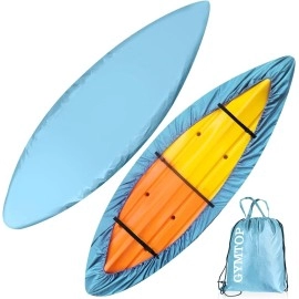 78-18Ft Waterproof Kayak Canoe Cover-Storage Dust Cover Uv Protection Sunblock Shield For Fishing Boat Kayak Canoe 7 Sizes Choose Color] (Light Blue(Upgraded), Suitable For 123-135Ft Kayak)