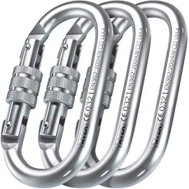 Climbing Carabiner - Uiaa Ce Rated 25 Kn 5620 Lb - Heavy Duty Rugged Terrain Locking Carabiner Clip - Industrial Strength Carabiners - Climbing, Rigging, Ropes, Hammocks (3Pc)
