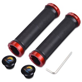 Topcabin Bicycle Grips,Double Lock On Locking Bicycle Handlebar Grips Rubber Comfortable Bike Grips For Bicycle Mountain Bmx (Red)