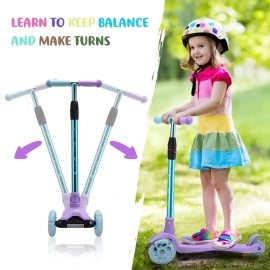 Kick Scooter Kids Scooter 3 Wheel Scooter, 4 Height Adjustable Pu Wheels Extra Wide Deck Best Gifts for Kids, Boys Girls