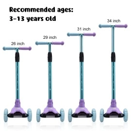 Kick Scooter Kids Scooter 3 Wheel Scooter, 4 Height Adjustable Pu Wheels Extra Wide Deck Best Gifts for Kids, Boys Girls