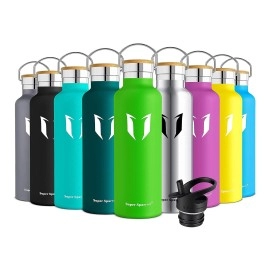 Super Sparrow Water Bottle Double Wall Vacuum Insulated Stainless Steel - 1000Ml - Standard Mouth - Leak Proof Sports Bottle - Non-Toxic Bpa Free - 2 Lids