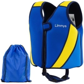 Limmys Premium Neoprene Toddler Swim Vest For Children - Ideal Buoyancy Swimming Aid For Boys And Girls - Modern Design Swim Jacket - Drawstring Bag Included (Blue, Medium)
