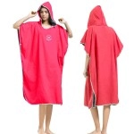 Hiturbo Microfiber Surf Poncho, Wetsuit Changing Bath Robe, Quick Dry Pool Swim Beach Towel With Hood (Rubin Red)