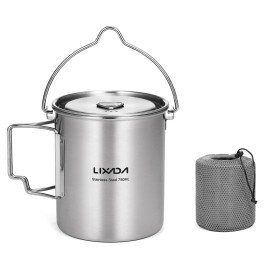 Lixada Camping Cup Pot,750Ml Stainless Steel Water Cup Mug With Foldable Handles And Lid For Outdoor Camping Hiking Backpacking