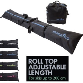 Athletico Two-Piece Ski And Boot Bag Combo Store & Transport Skis Up To 200 Cm And Boots Up To Size 13 Includes 1 Ski Bag & 1 Ski Boot Bag (Black With Blue Trim)