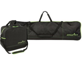 Athletico Two-Piece Snowboard And Boot Bag Combo Store & Transport Snowboard Up To 165 Cm And Boots Up To Size 13 Includes 1 Snowboard Bag & 1 Boot Bag (Black With Green Trim)