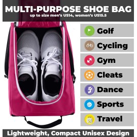 Athletico Golf Shoe Bag - Zippered Shoe Carrier Bags With Ventilation & Outside Pocket for Socks, Tees, etc. (Pink)