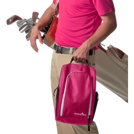 Athletico Golf Shoe Bag - Zippered Shoe Carrier Bags With Ventilation & Outside Pocket for Socks, Tees, etc. (Pink)