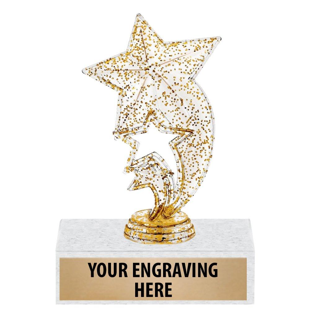 6 Gold Glitter Star Rocket Trophies - Custom Star Trophy Award
