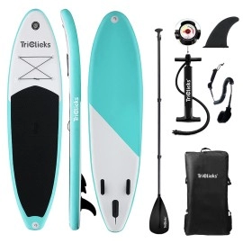 Triclicks 10Ft Stand Up Paddle Boards Inflatable Sup Board Surfboard - Beginners Kit Adjustable Paddle, Air Pump With Pressure Guage, Fin, Repair Kit, Premium Leash & Rucksack (Style 1)