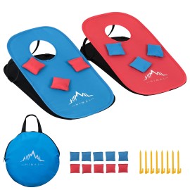 Himal Collapsible Portable Corn Hole Boards With 10 Cornhole Bean Bags And Tic Tac Toe Game 2 Games On 1 Board (2 X 1-Feet)