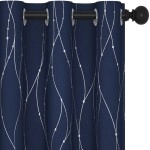 Deconovo Blackout Small Curtains For Living Room, 45 Inch Length, Pack Of 2 - Thermal Insulated Curtains, Wave Line With Dots Pattern (38 X 45 Inch, Navy Blue, Set Of 2)