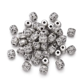 Craftdady 50Pcs Antique Silver Carved Barrel Spacer Beads 6X6Mm Tibetan Metal Drum Loose Beads For Jewelry Making Hole: 15Mm