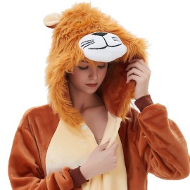 Abenca Adult Lion Onesie Pajamas Costume Women Animal Halloween Christmas Cosplay Onepiece, S