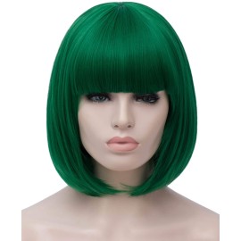Bopocoko Green Wigs For Women 12 Short Green Bob Wig With Bangs Natural Synthetic Soft Wig Cute Colored Wigs For St Patricks Day Party Halloween Bu027Gr