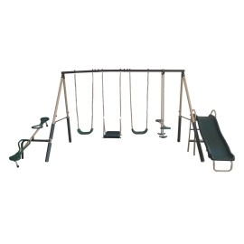 XDP Recreation Crestview Outdoor Play Kids Backyard Playset Swing Set with 2 Swings, Slide, Stand N Swing, Fun Glider, & See Saw, Ages 3 to 8