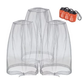 Anvin Mosquito Head Mesh Nets Gnat Face Netting For No See Ums Insects Bugs Gnats Biting Midges From Any Outdoor Activities, Works Over Most Hats Comes With Free Stock Pouches (3Pcs, Grey)