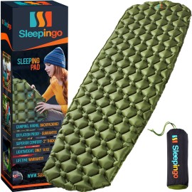 Sleepingo Large Sleeping Pad For Camping - Ultralight Sleeping/Camping Mat For Backpacking - Camping Pad - Lightweight, Inflatable & Compact Camping Air Mattress - Backpacking Sleeping Pad - Sleep Pad