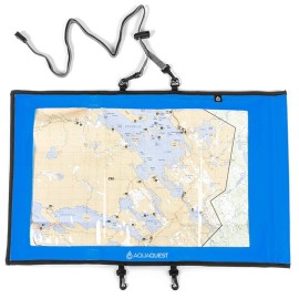 AquaQuest Trail Map Case - 100% Waterproof Document Dry Bag Holder with Clear Window & Lanyard - Blue