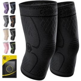 Cambivo 2 Pack Knee Brace, Knee Compression Sleeve For Men And Women, Knee Support For Running, Workout, Gym, Hiking, Sports (Black,Large)