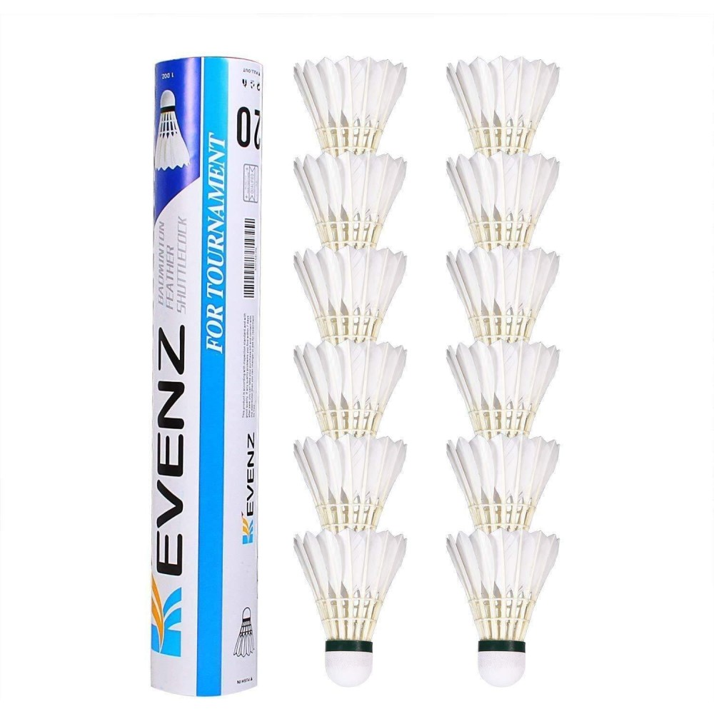 Kevenz Goose Feather Badminton Shuttlecocks With Great Stability And Durability, High Speed Badminton Birdies,Pack Of 12, White