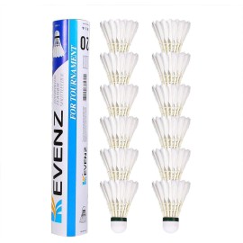 Kevenz Goose Feather Badminton Shuttlecocks With Great Stability And Durability, High Speed Badminton Birdies,Pack Of 12, White