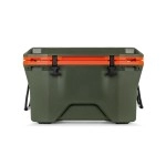 Camco Currituck Olive Green And Orange 30 Quart Cooler - Rugged Exterior Made For Camping Hunting Fishing And Tailgating - Comes With Cooler Basket (51714)
