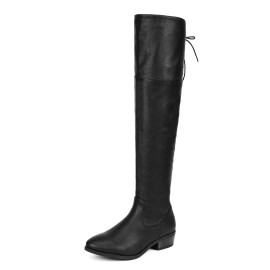 Dream Pairs Womens Lei Black Pu Over The Knee High Low Block Heel Riding Boots Size 105 B(M) Us