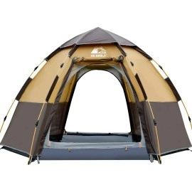 Hewolf Waterproof Instant Camping Tent - 2/3/4 Person Easy Quick Setup Dome Family Tents For Camping,Double Layer Flysheet Can Be Used As Pop Up Sun Shade (Camel)