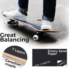 WhiteFang Skateboards for Beginners, Complete Skateboard 31 x 7.88, 7 Layer Canadian Maple Double Kick Concave Standard and Tricks Skateboards for Kids and Beginners (Diamond)