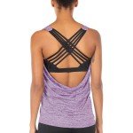 Icyzone Yoga Tops Workouts Clothes Activewear Built In Bra Tank Tops For Women (Xxl, Lavender)