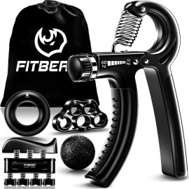 Fitbeast Hand Grip Strengthener Workout Kit (5 Pack) Forearm Grip Adjustable Resistance Hand Gripper, Finger Exerciser, Finger Stretcher, Grip Ring & Stress Relief Grip Ball For Athletes
