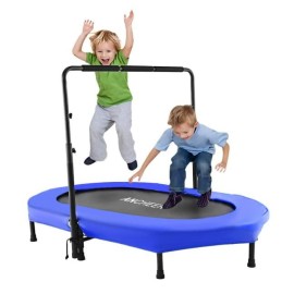 Ancheer Foldable Trampoline, Mini Rebounder Trampoline With Adjustable Handle, Exercise Trampoline For Indoor/Garden/Workout Cardio, Parent-Child Twins Trampoline Max Load 220Lbs (Training Blue)