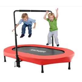 Ancheer Foldable Trampoline, Mini Rebounder Trampoline With Adjustable Handle, Exercise Trampoline For Indoorgardenworkout Cardio, Parent-Child Twins Trampoline Max Load 220Lbs (Training Red)