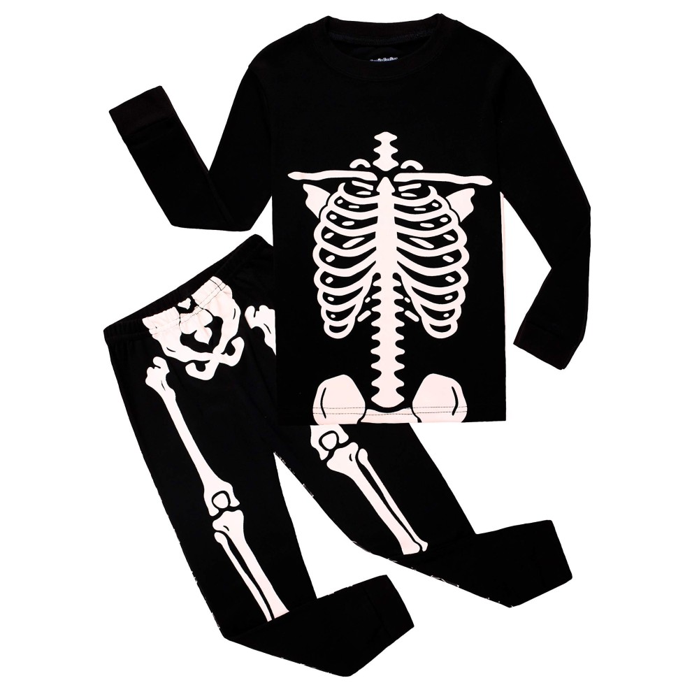 Family Feeling Little Boys Girls Golw-In-The-Dark Skeleton Halloween Pajamas Sets Long Sleeve Kids Pjs Size 6