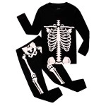 Family Feeling Little Boys Girls Golw-In-The-Dark Skeleton Halloween Pajamas Sets Long Sleeve Kids Pjs Size 6