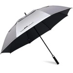 G4Free 68 Inch Uv Protection Golf Umbrella Auto Open Vented Double Canopy Oversize Extra Large Windproof Sun Rain Umbrellas (Silver/Black)