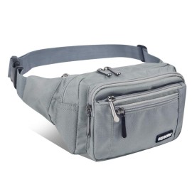 Oxpecker Waist Pack Bag with Rain Cover, Waterproof Fanny Pack for Men&Women, Workout Traveling Casual Running Hiking Cycling, Hip Bum Bag with Adjustable Strap for Outdoors (gray)