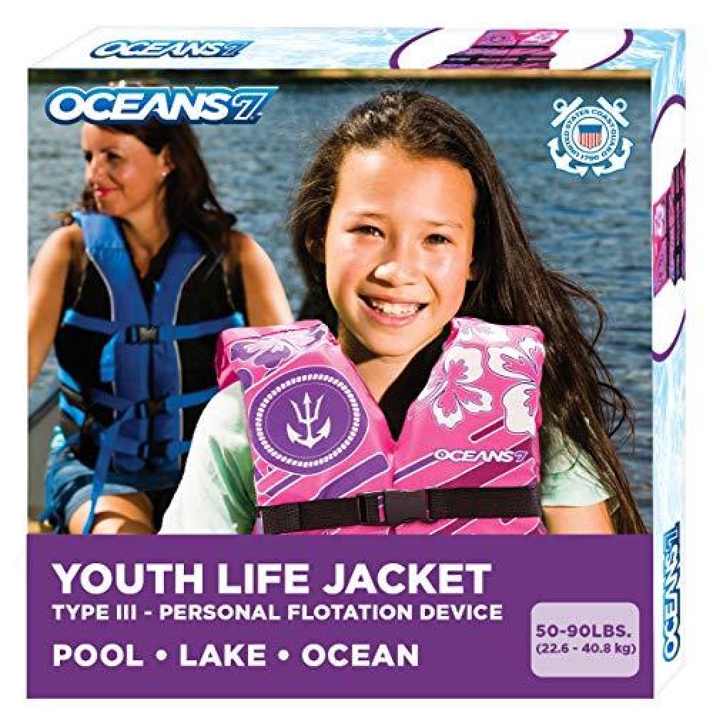 Oceans7?S Coast Guard-Approved, Type Iii -?Outh Life Jacket? Personal Flotation Device With Comfortable Flex-Form-Fit Open-Sided Design - Pink/Berry