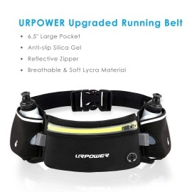URPOWER Upgraded Running Belt with Water Bottle, Running Fanny Pack with Adjustable Straps, Large Pocket Waist Bag Phone Holder for Running Fits 6.5 inches Smartphones, Running Pouch