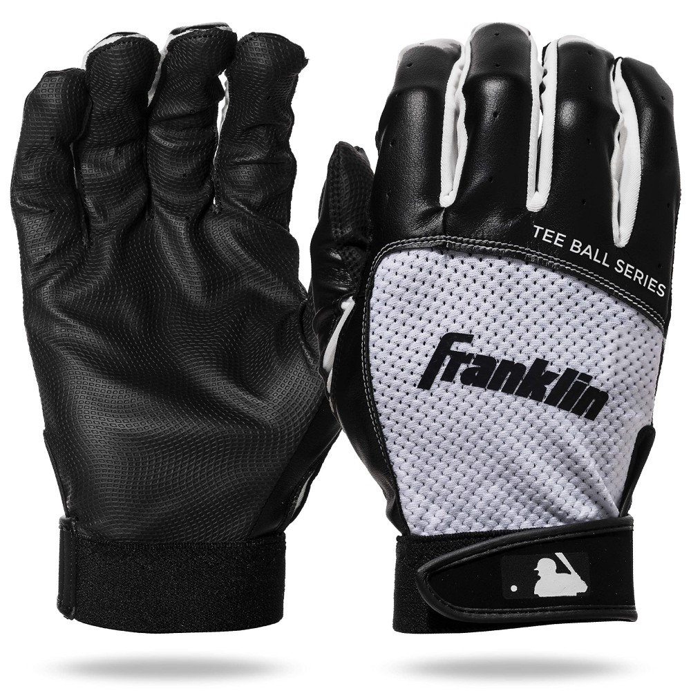 Franklin Sports Youth Teeball Batting Gloves - Youth Flex - Kids Batting Gloves For Teeball, Baseball, Softball - Black/White - Tee Ball Xx Small