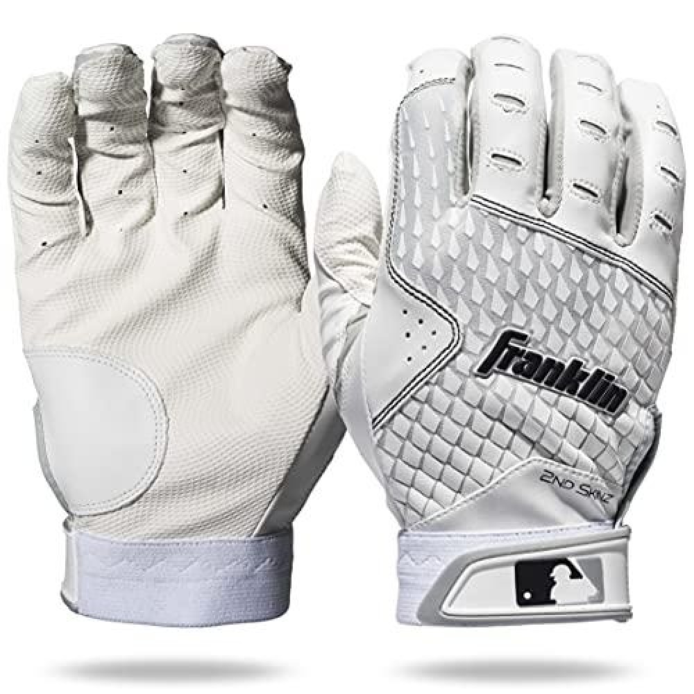 Franklin Sports 2Nd-Skinz Batting Gloves - White/White - Adult Small